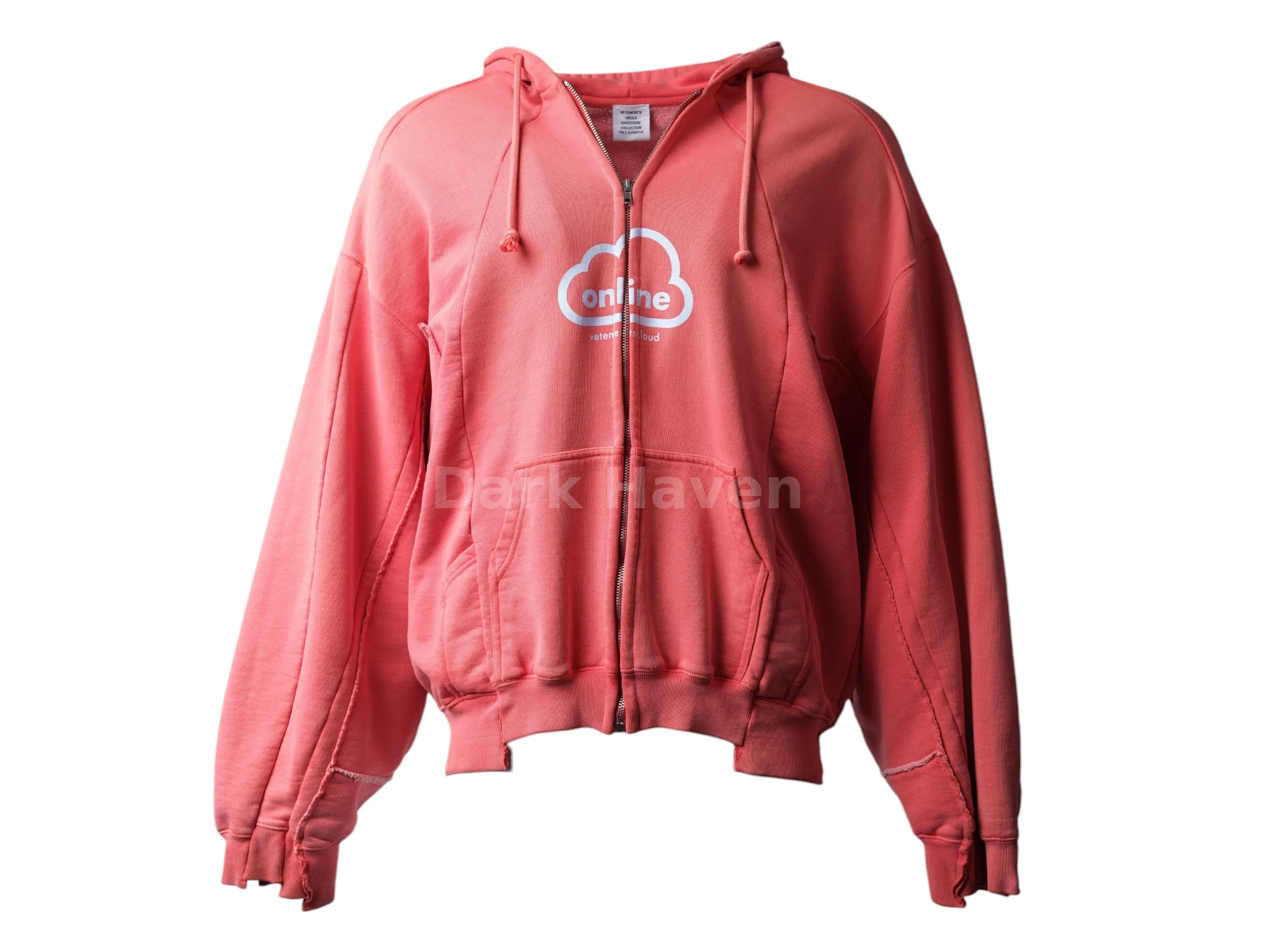 Online Cloud Print Zip-Up Hoodie Coral/Faded Red