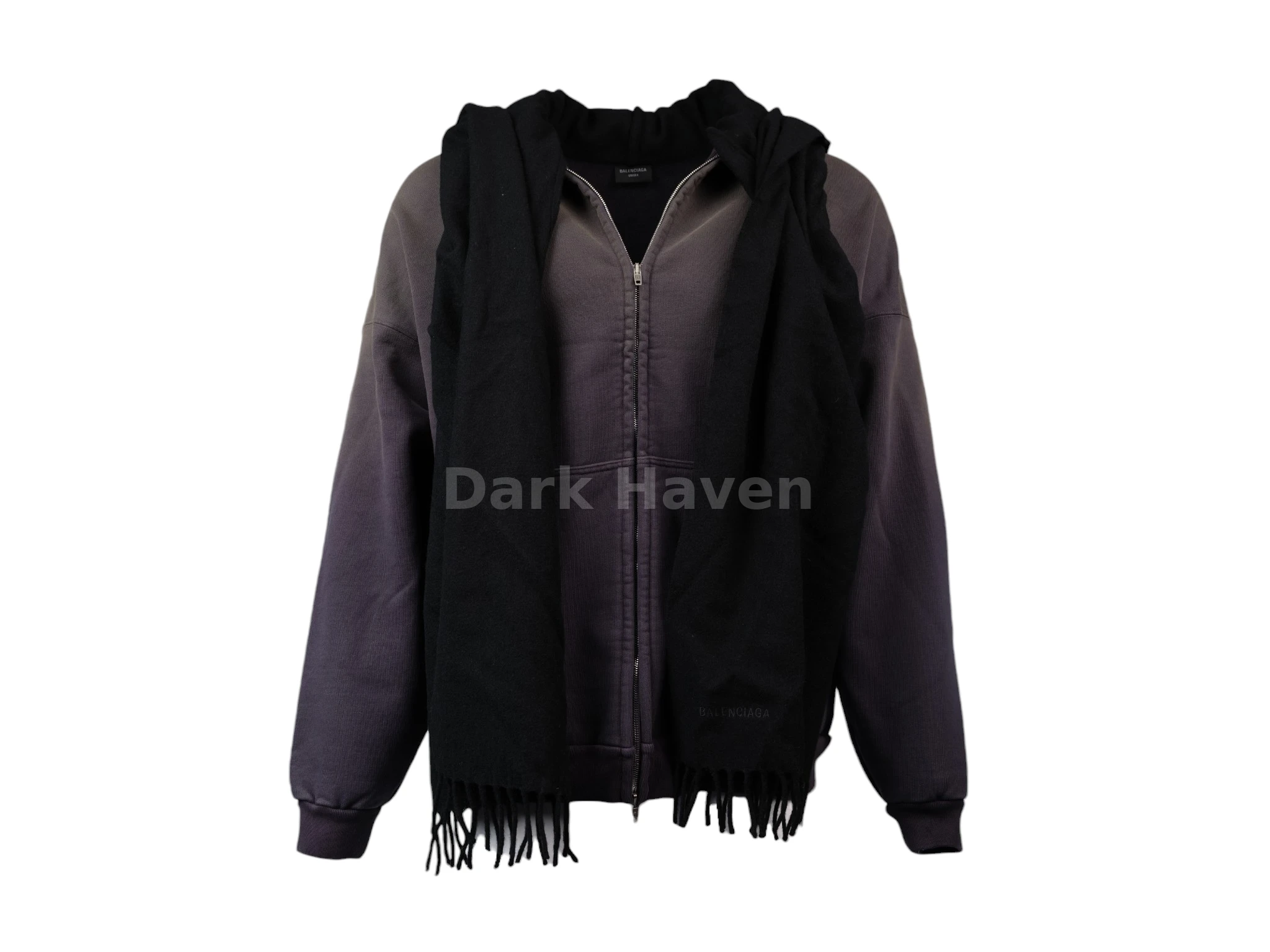 Scarf-Detail Zip-Up Hoodie Faded Black