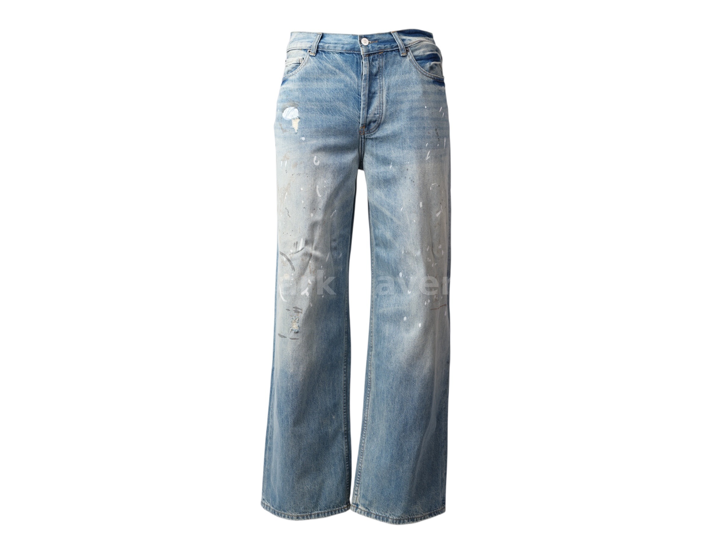 Distressed Wide-Leg Jeans Light Blue