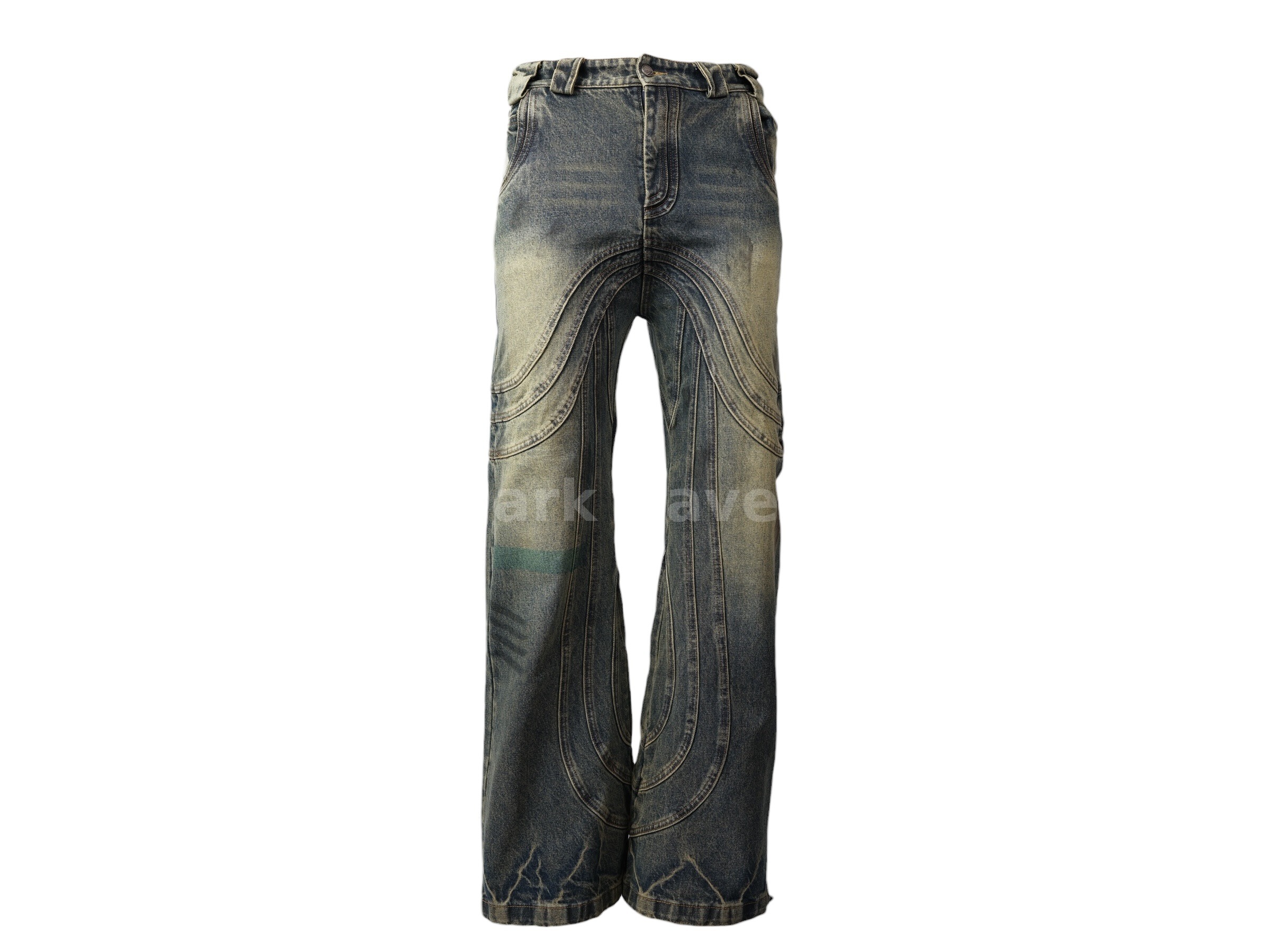 Curved Panel Denim Jeans Washed Blue