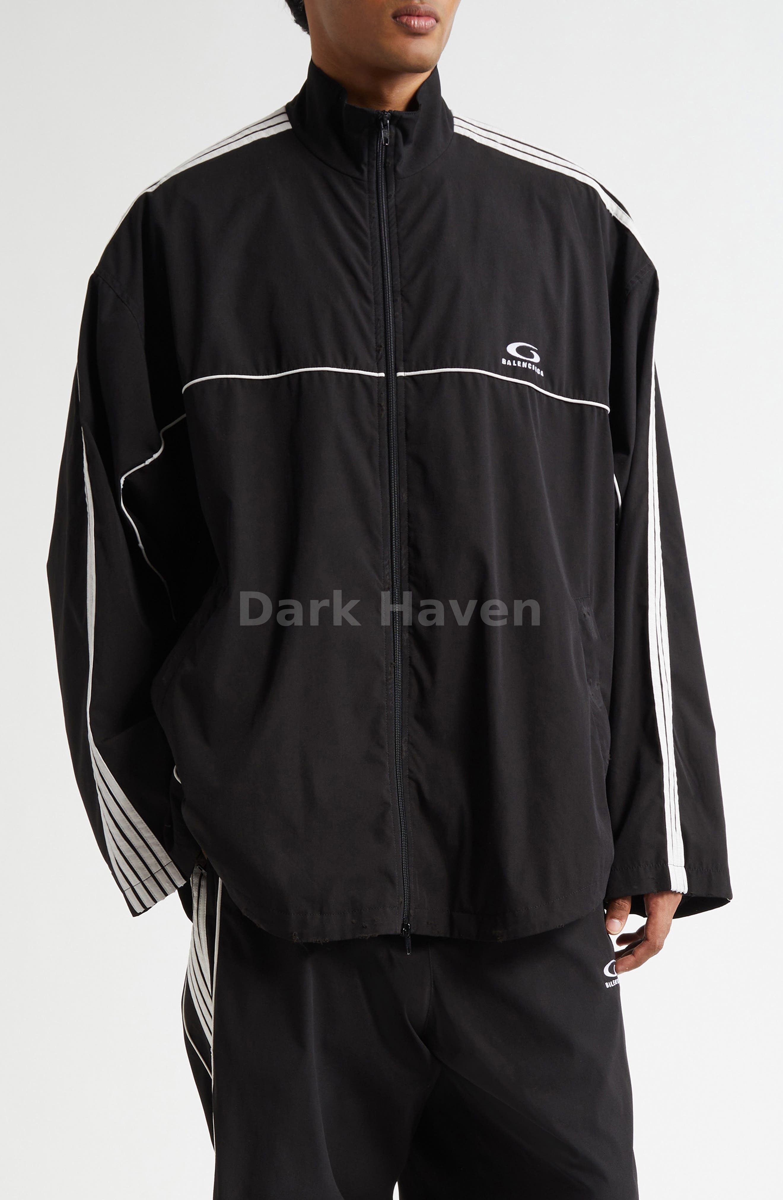 Oversized Striped Logo-Embroidered Recycled-Shell Track Jacket