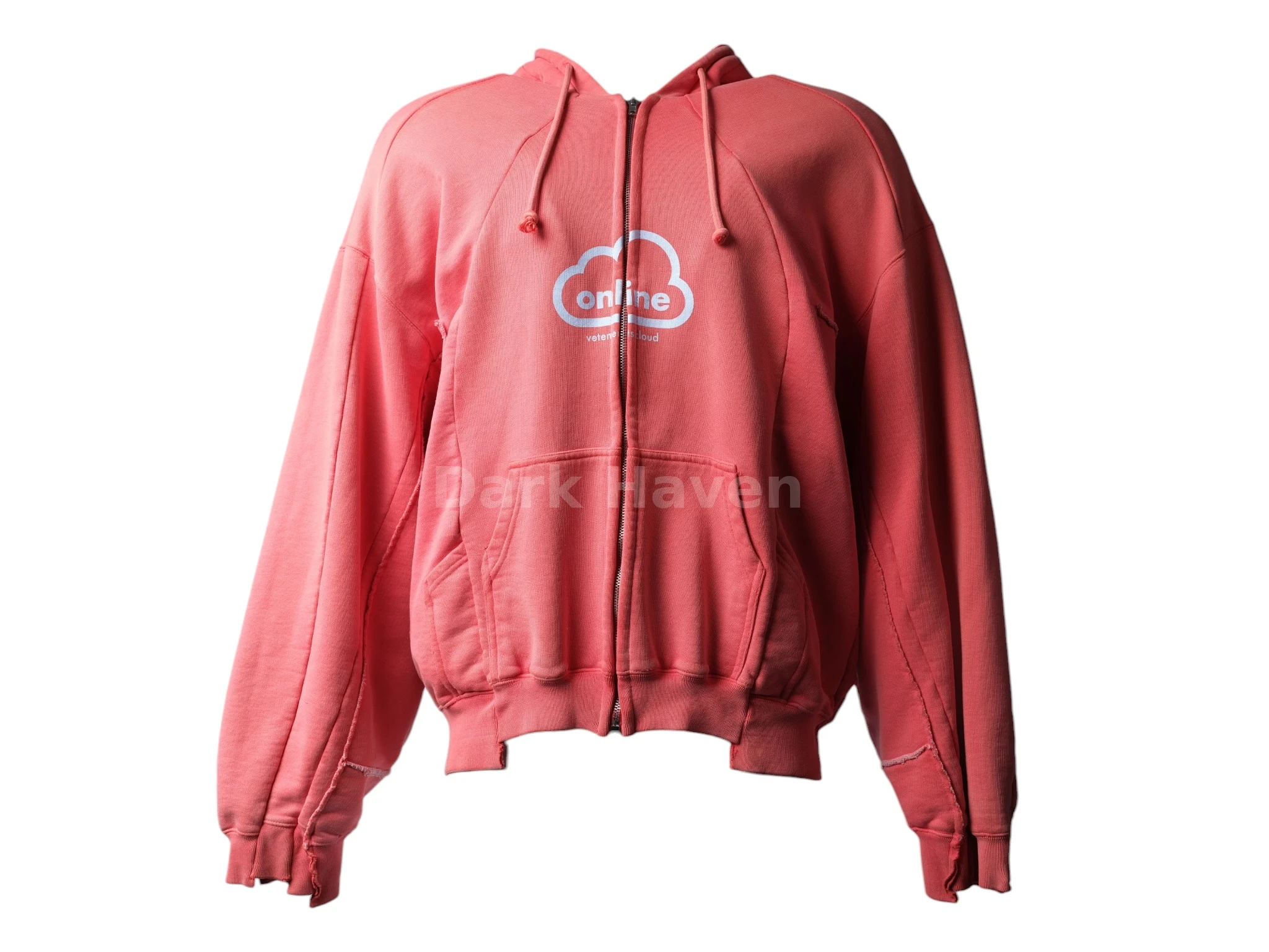 Online Cloud Print Zip-Up Hoodie Coral/Faded Red