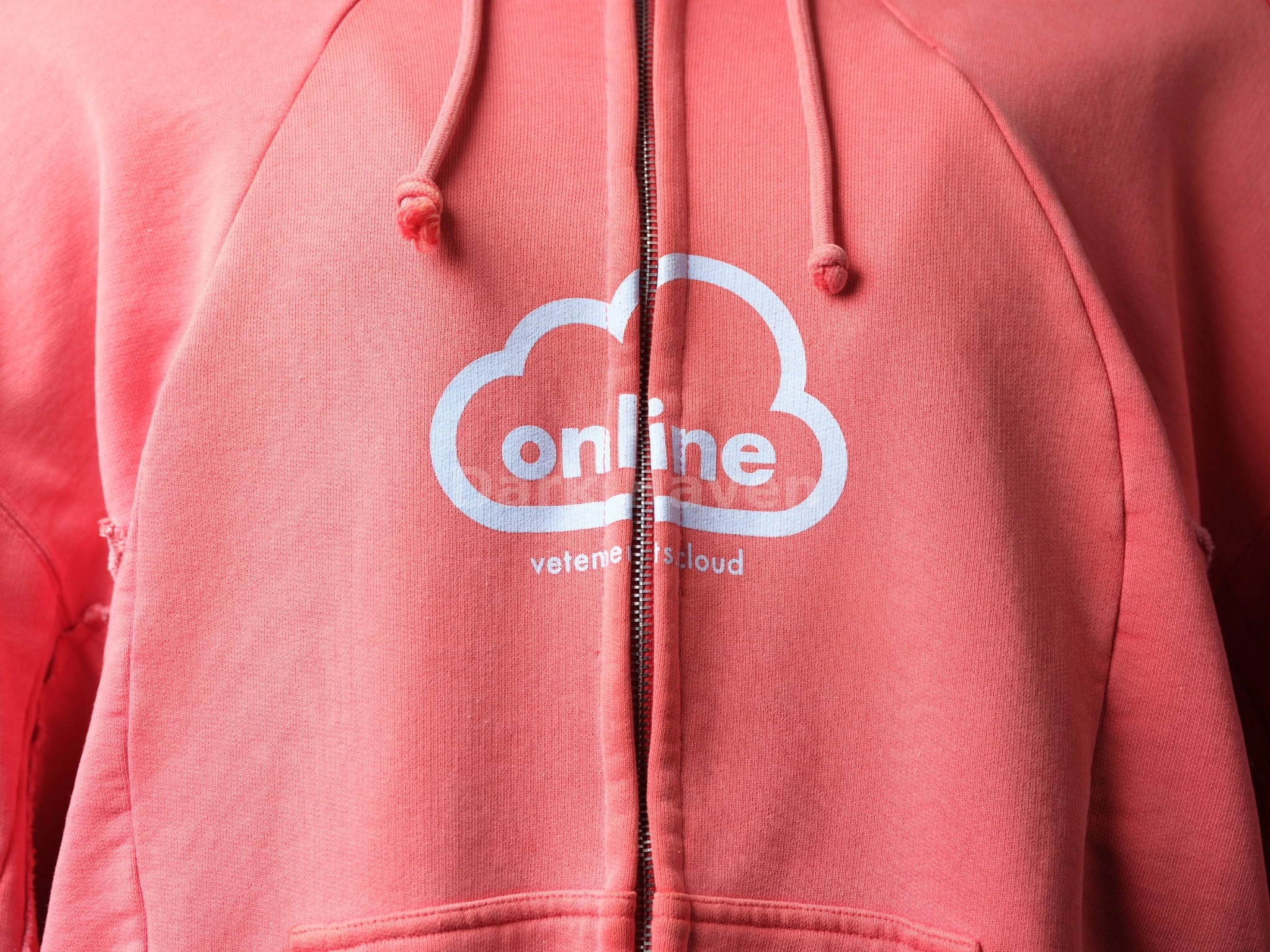 Online Cloud Print Zip-Up Hoodie Coral/Faded Red