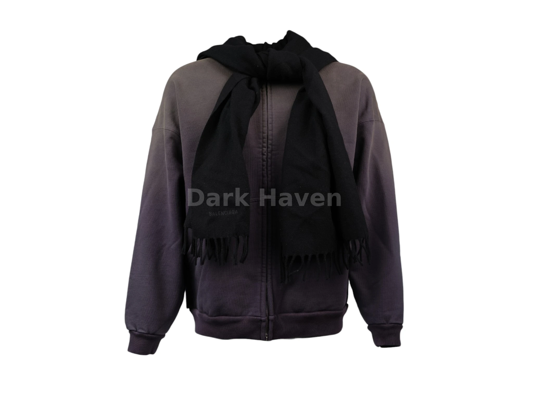 Scarf-Detail Zip-Up Hoodie Faded Black