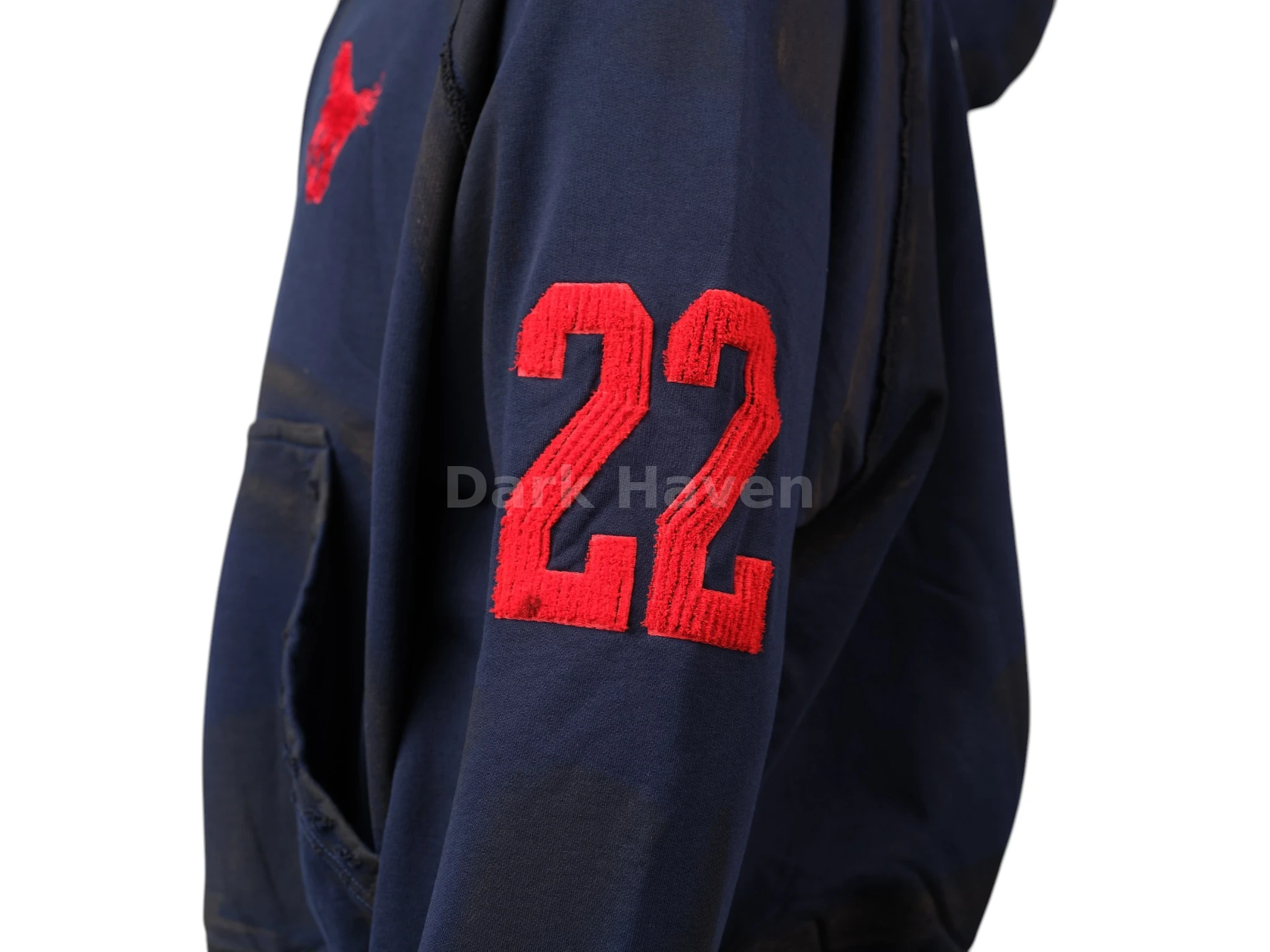 Paris Distressed Zip Hoodie Navy