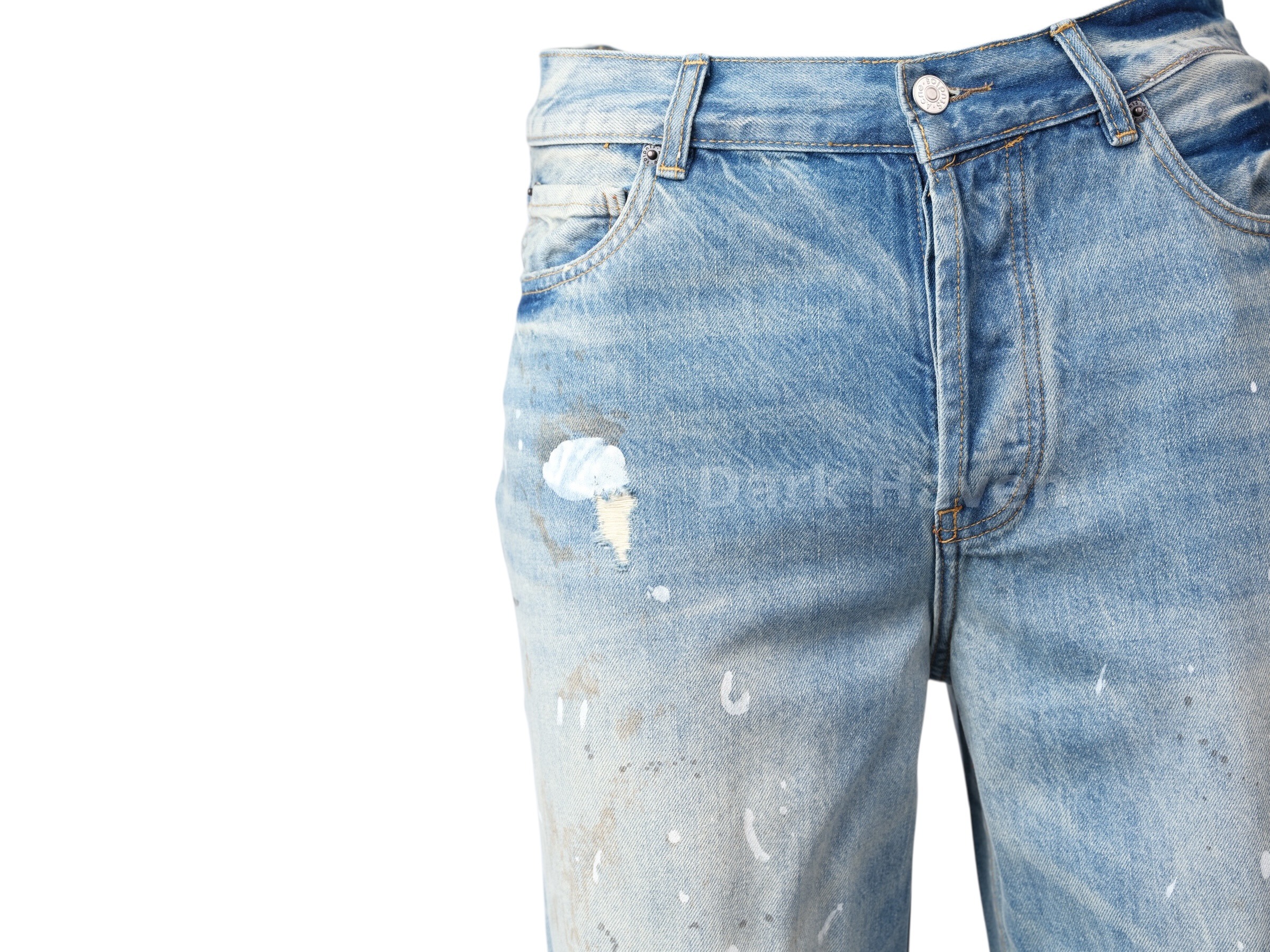 Distressed Wide-Leg Jeans Light Blue