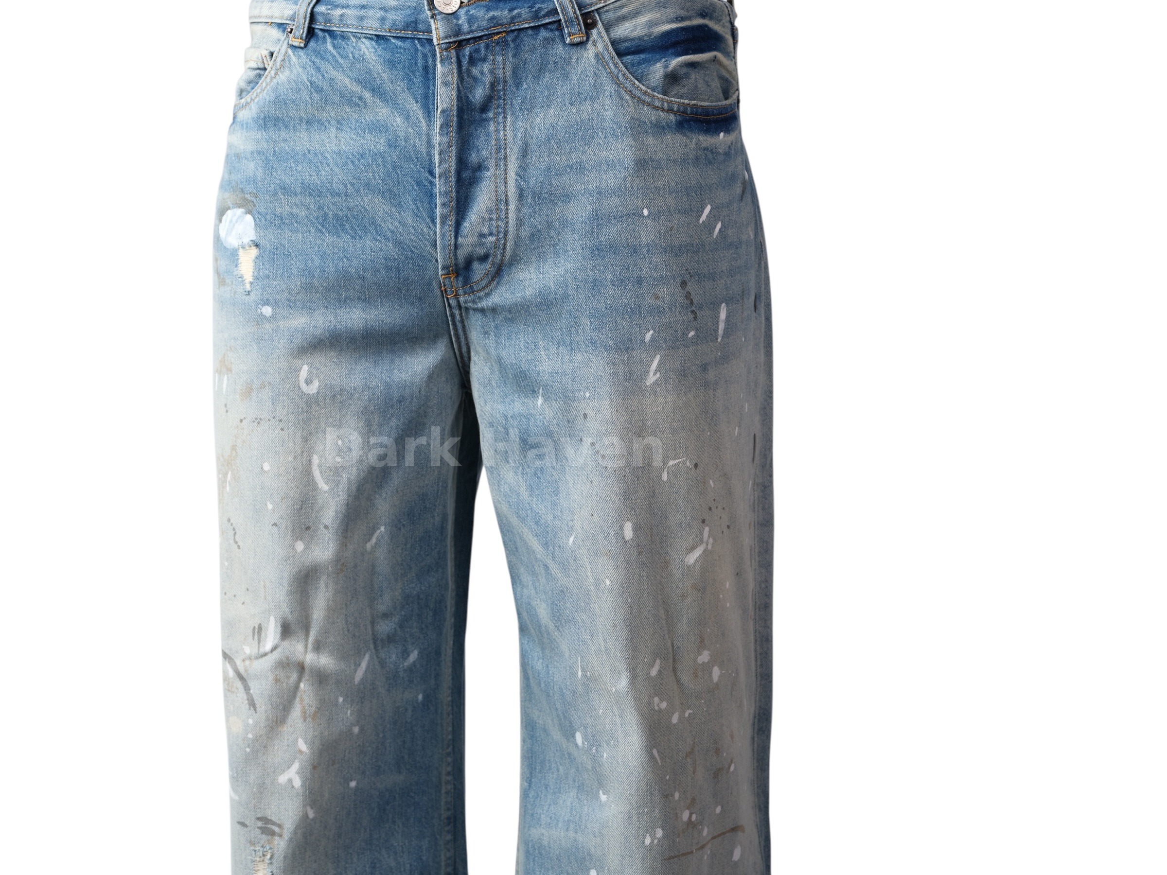 Distressed Wide-Leg Jeans Light Blue