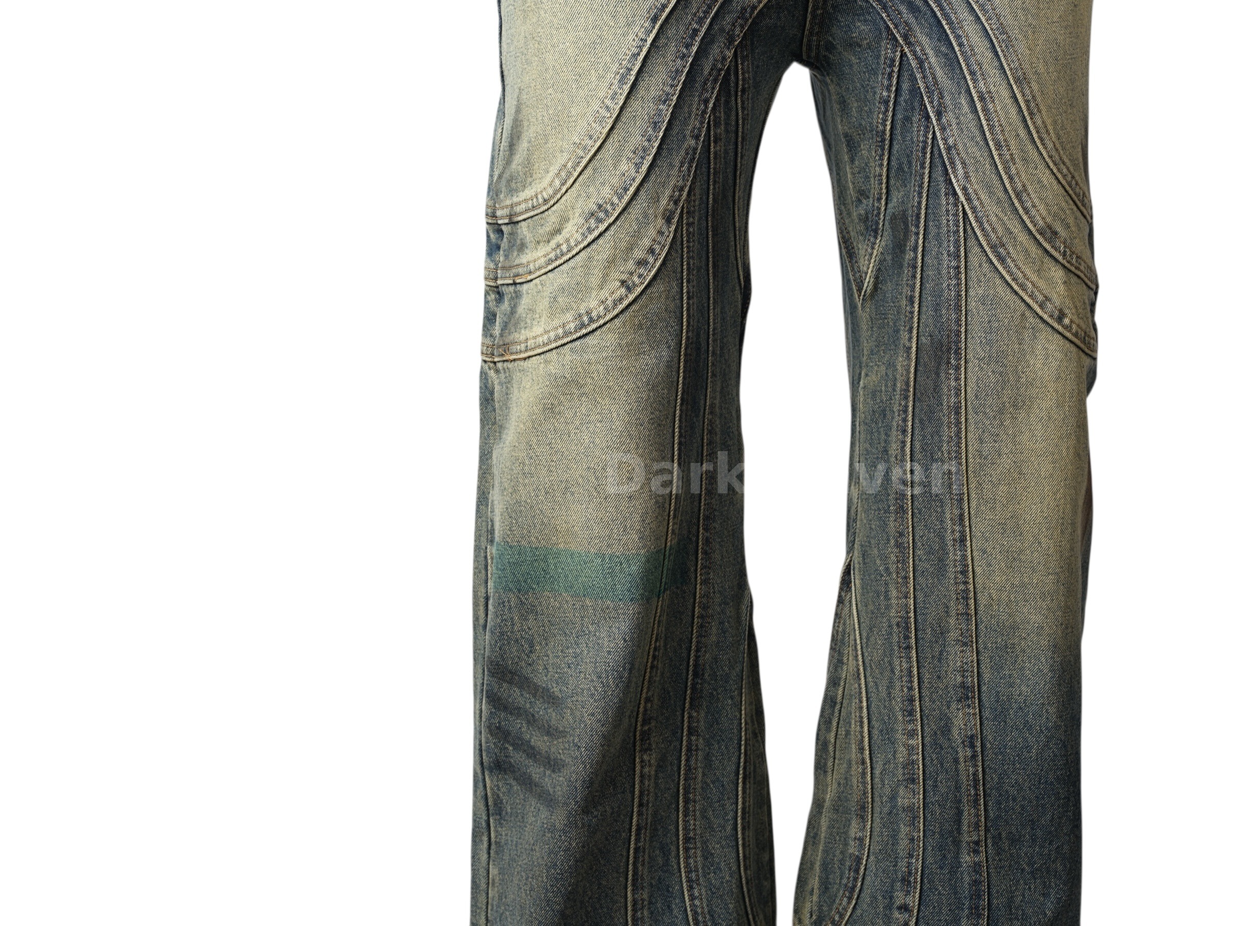 Curved Panel Denim Jeans Washed Blue