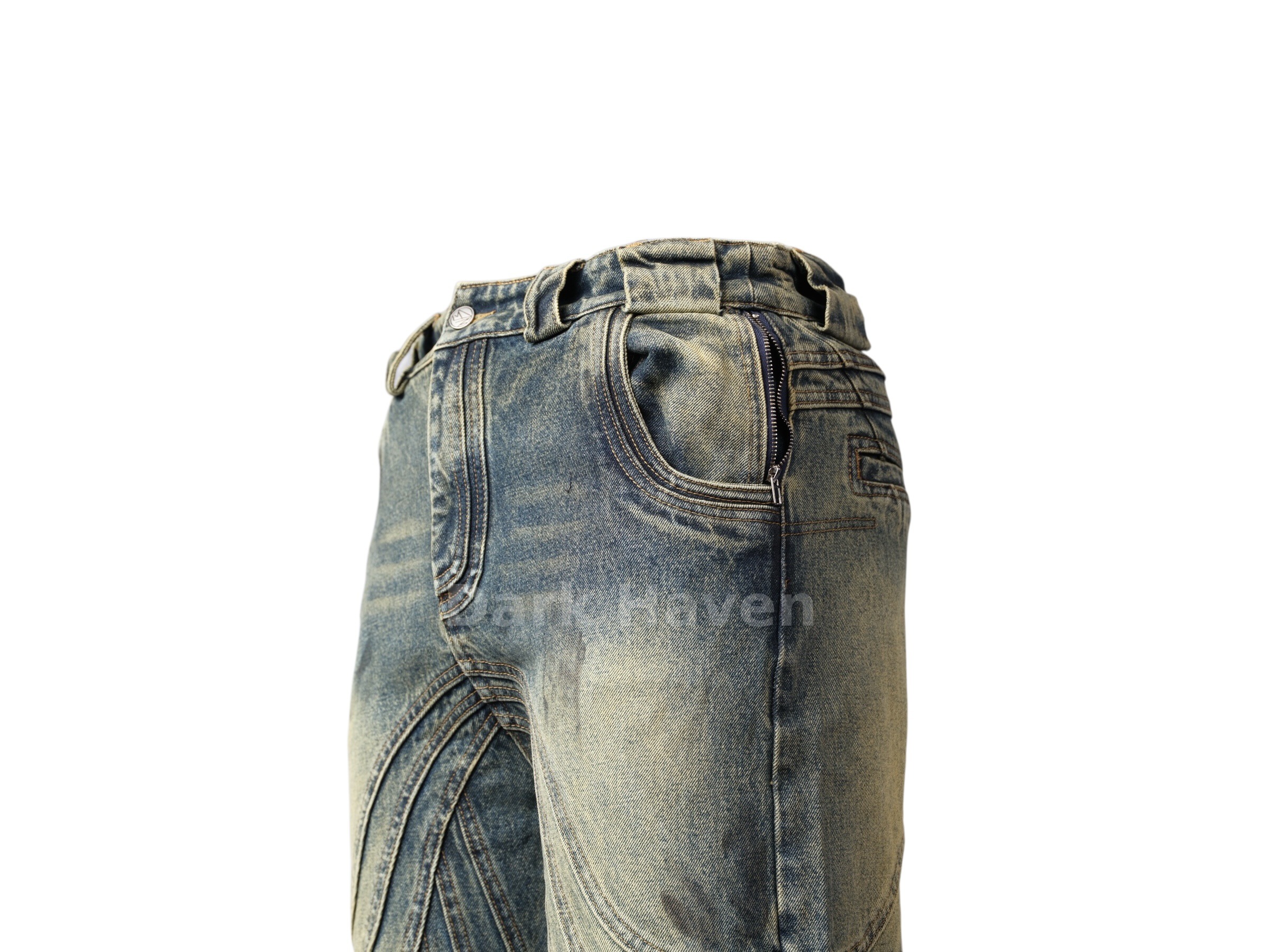 Curved Panel Denim Jeans Washed Blue