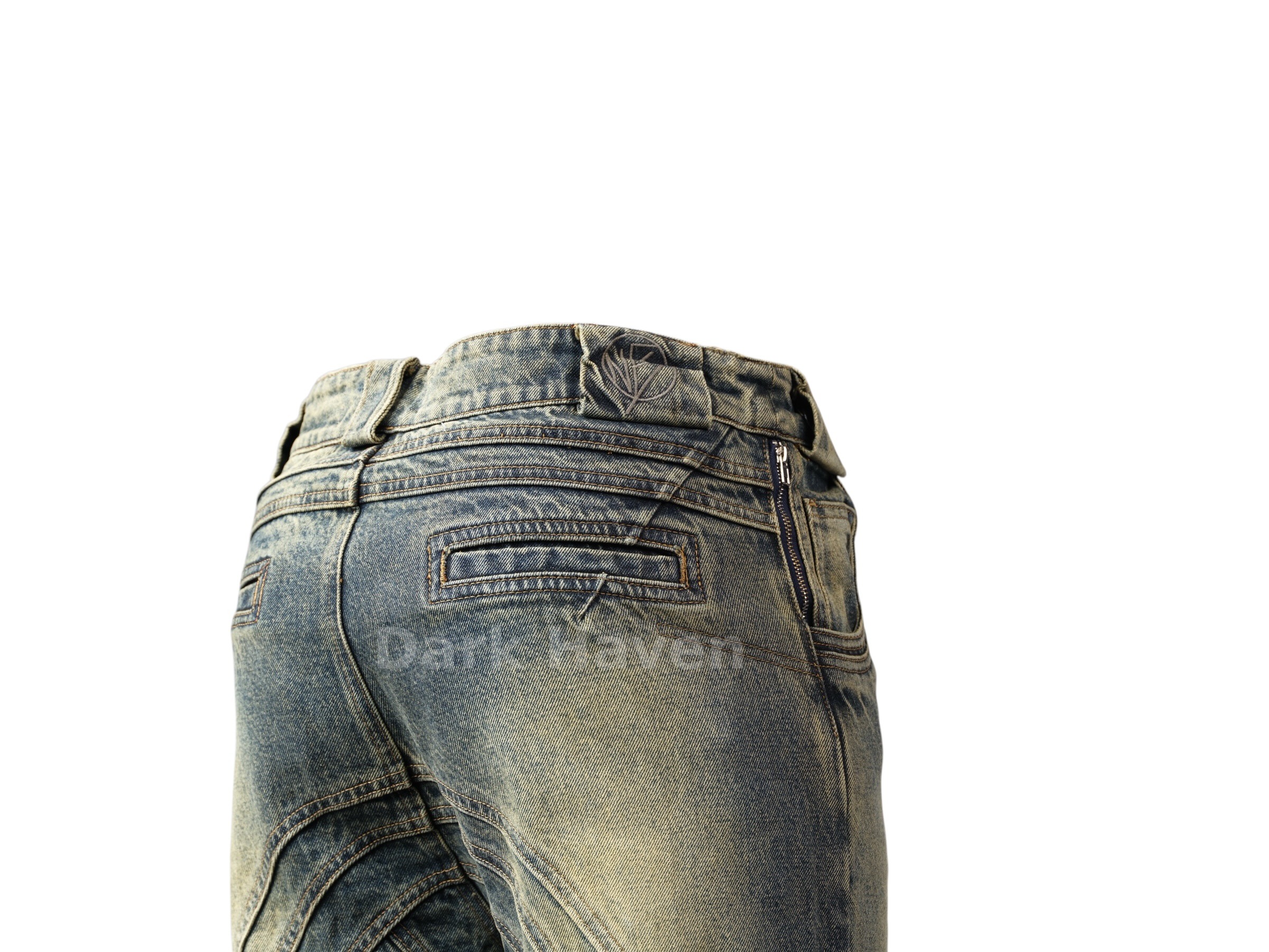 Curved Panel Denim Jeans Washed Blue