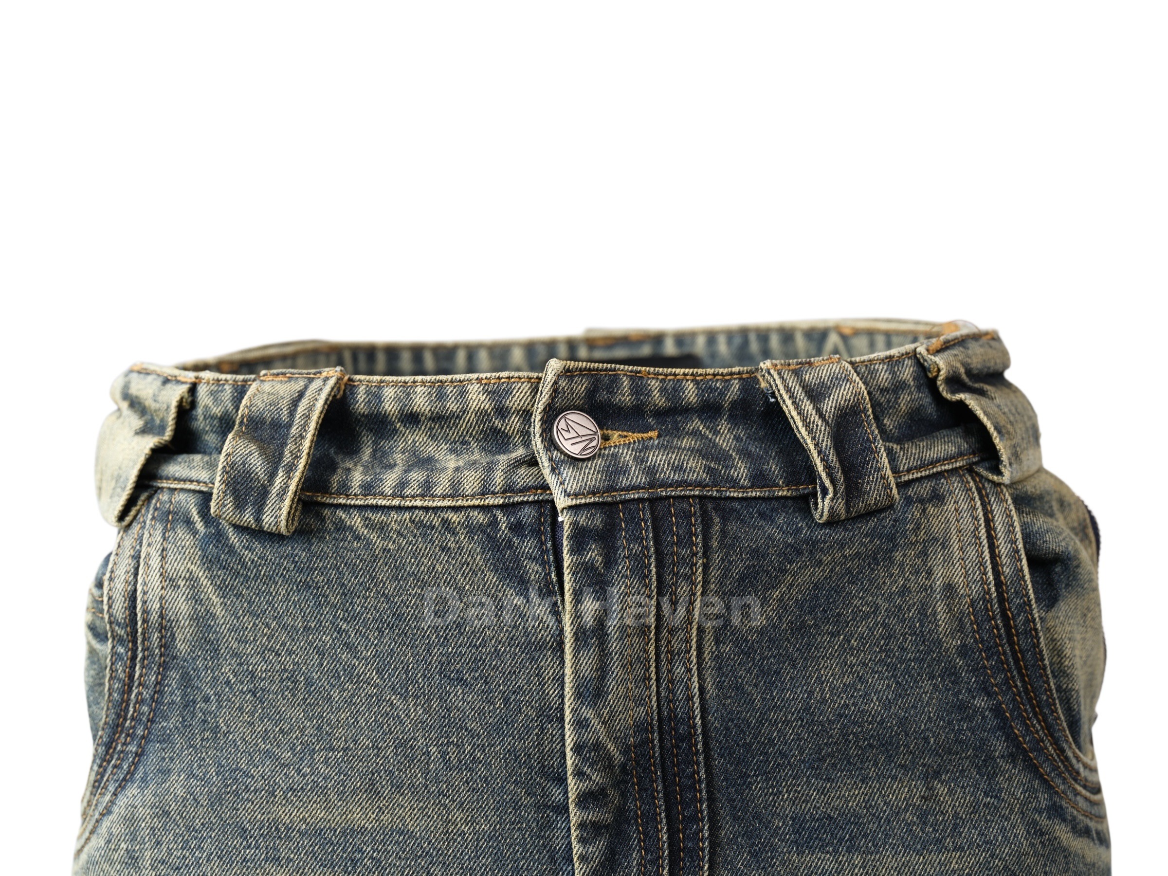Curved Panel Denim Jeans Washed Blue