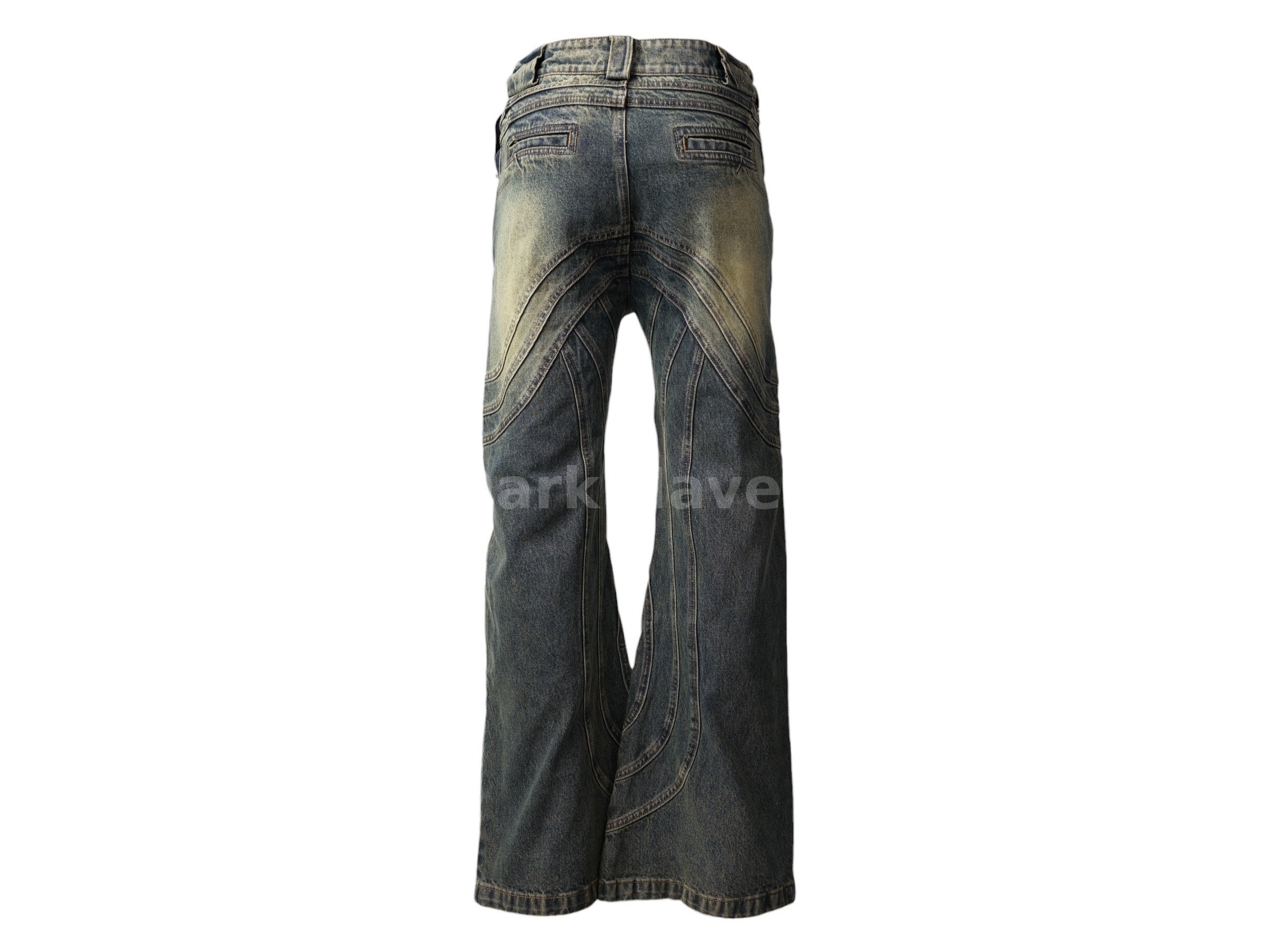 Curved Panel Denim Jeans Washed Blue