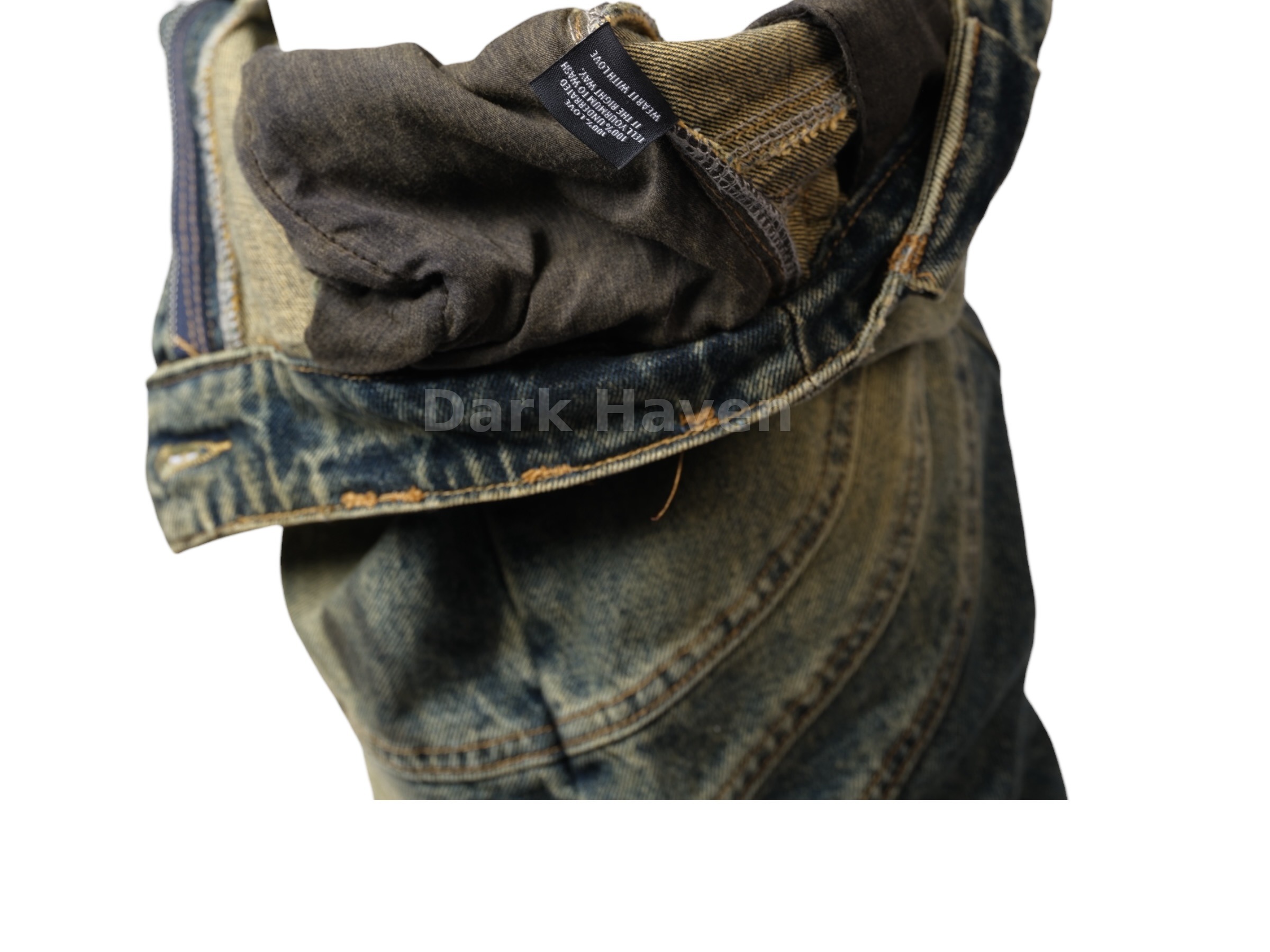 Curved Panel Denim Jeans Washed Blue