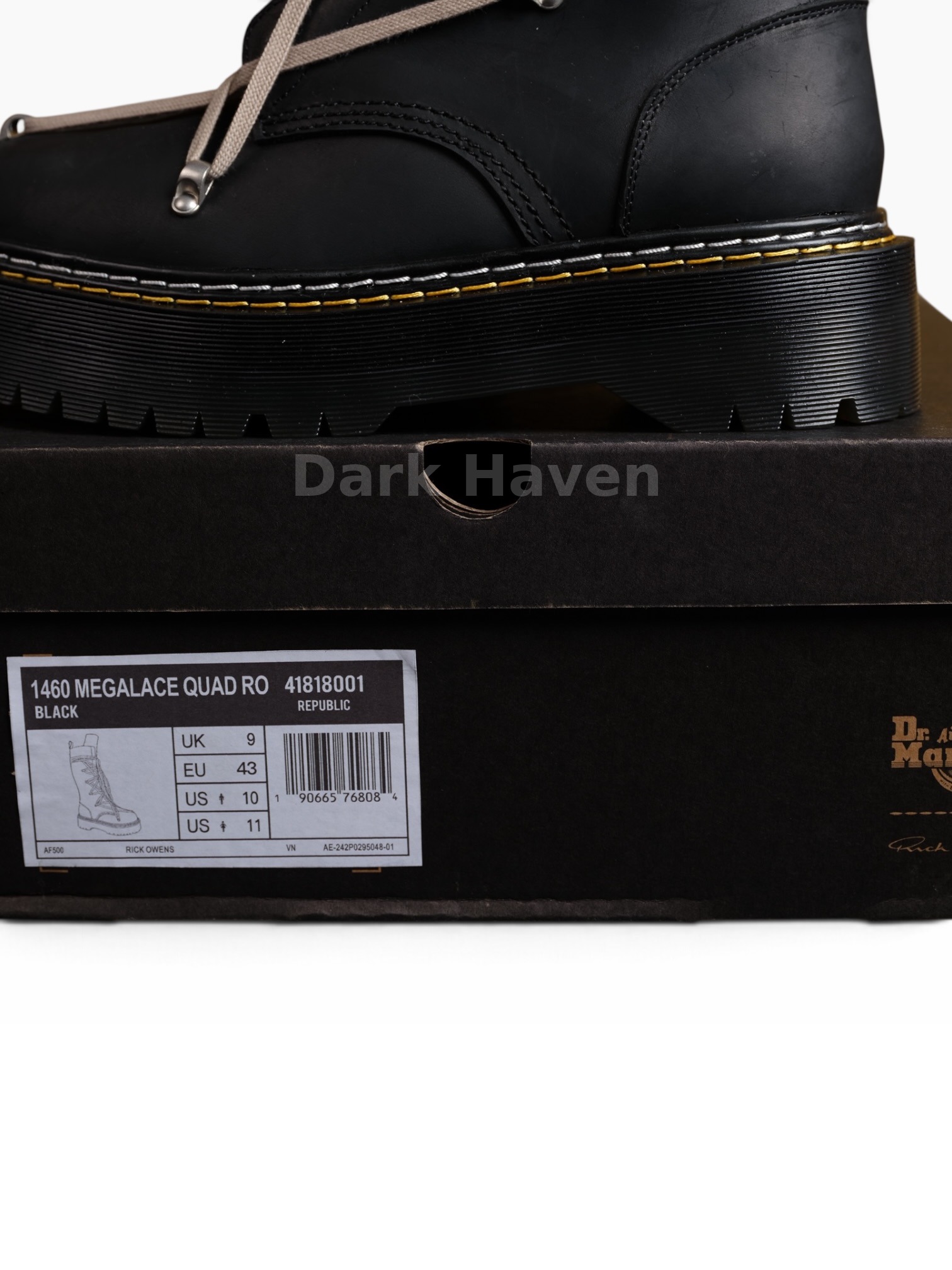 Rick Owens x Dr. Martens 1B60 Quad Sole Pentalace Boots