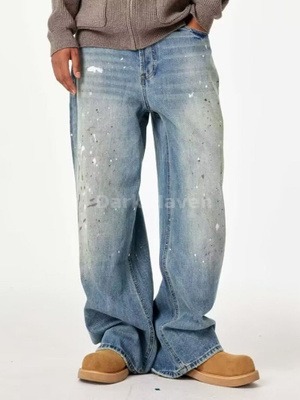 Distressed Wide-Leg Jeans Light Blue