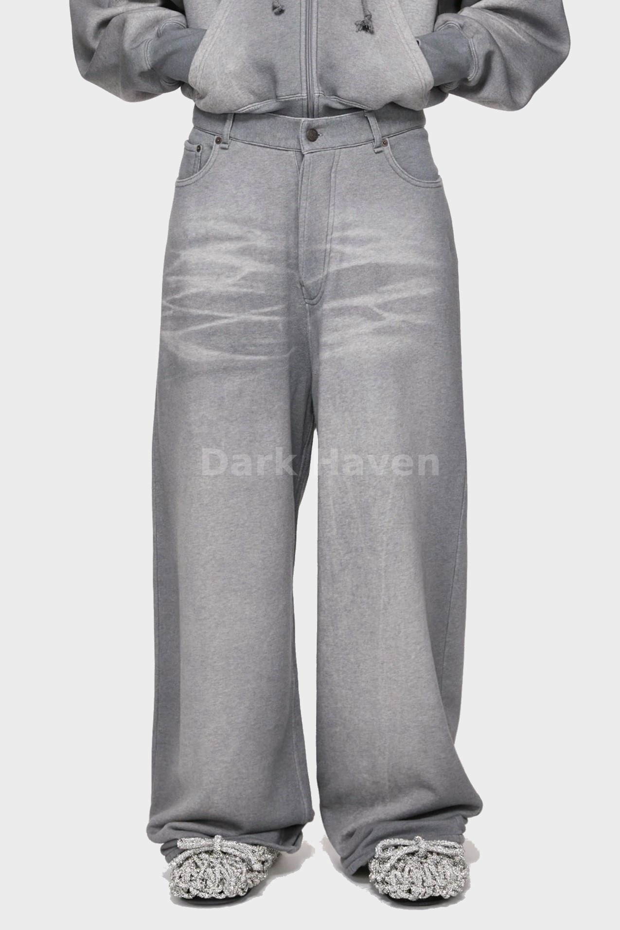 Wide Leg Grey Washed Jeans